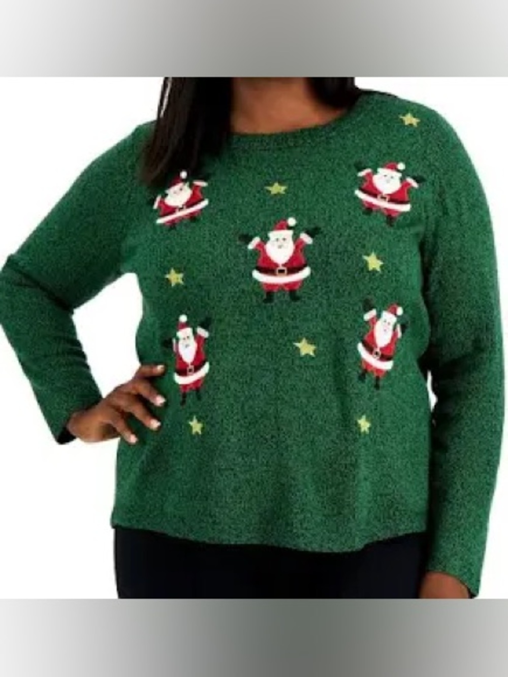 Karen Scott Festive Holiday Sweater embroidered Santa’s Size XXL